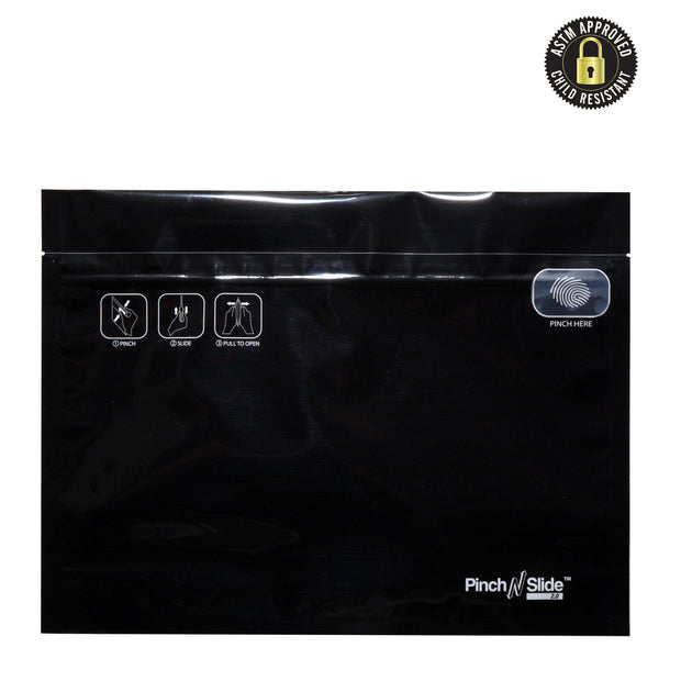 Pinch N Slide 2.0 Child Resistant Mylar Bags 12" x 9" - Black - 250 Count