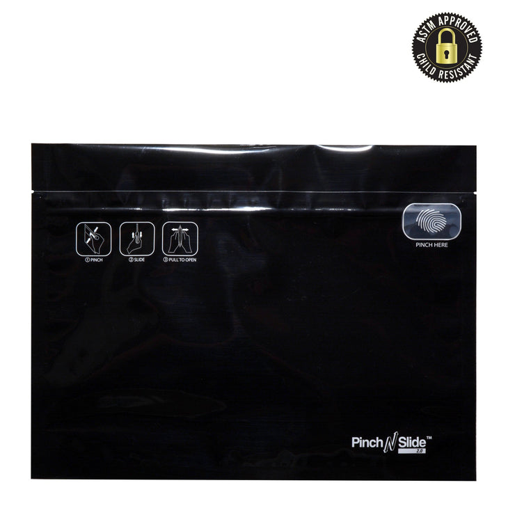 Pinch N Slide 2.0 Child Resistant Mylar Bags 12" x 9" - Black - 250 Count